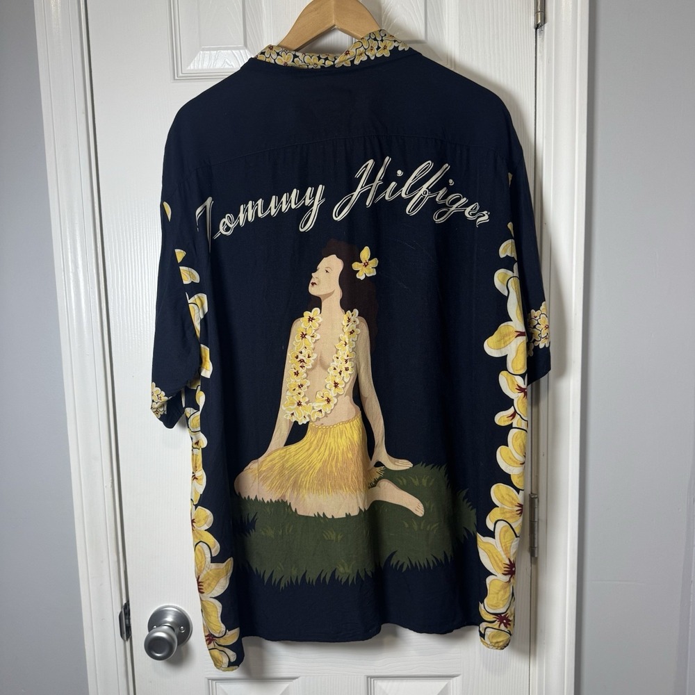 Vintage Tommy Hilfiger Hula Girl‎ Hawaiian Button Up Shirt XL Hip Hop Streetwear